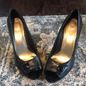 Black peep-toe heels
